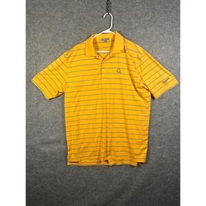 Peter Millar Summer Comfort Polo Shirt Mens XL Yellow Blue Striped Quail Hollow